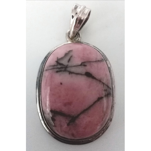 776 - A Sterling Silver Fancy Pink Stone Set Pendant. Approximately 5cm length (including bail), 21.2g tot... 