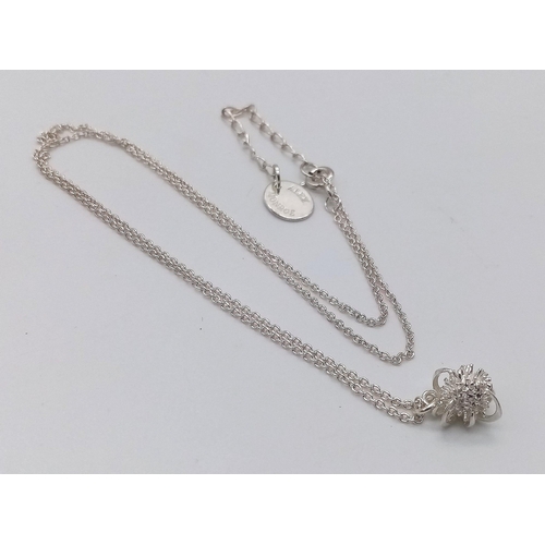 965 - Alex Monroe Sterling Silver Chrysanthemum Bud Flower Necklace on Adjustable Chain.  2.8g.  18