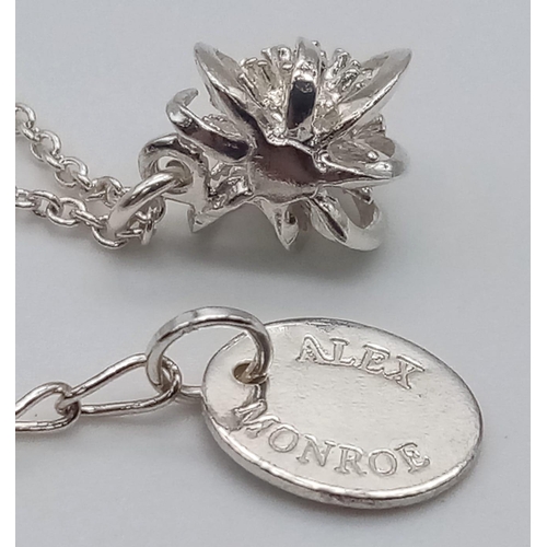 965 - Alex Monroe Sterling Silver Chrysanthemum Bud Flower Necklace on Adjustable Chain.  2.8g.  18