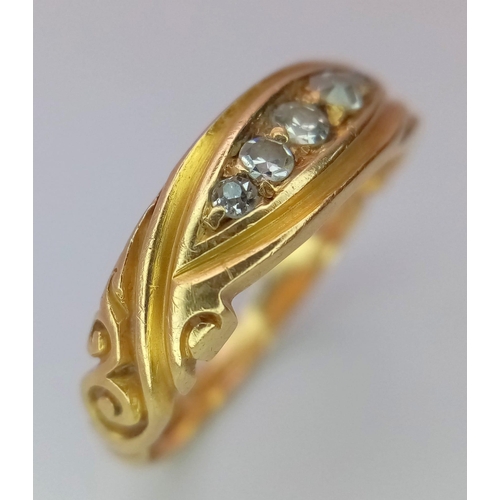 233 - A 18K YELLOW GOLD ANTIQUE DIAMOND RING HALLMARKED BIRMINGHAM 1898 2.7G SIZE K
ref: SC 5050