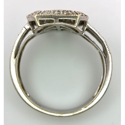 394 - An ART DECO 14 K white gold diamonds ring , size: N, weight: 3.4 g.