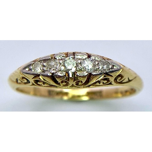 426 - 18K YELLOW GOLD VINTAGE OLD CUT DIMAOND 5 STONE RING.
WEIGHT: 1.9G 
SIZE M

SC 5034