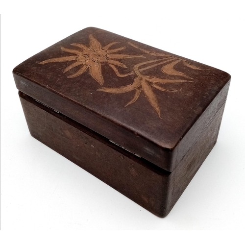 473 - WW2 Period Hand Carved Edelweiss Flower on a wooden box. Marked “SS Lazarett” (SS Hospital 1944) May... 