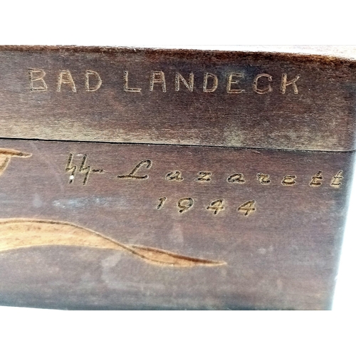 473 - WW2 Period Hand Carved Edelweiss Flower on a wooden box. Marked “SS Lazarett” (SS Hospital 1944) May... 