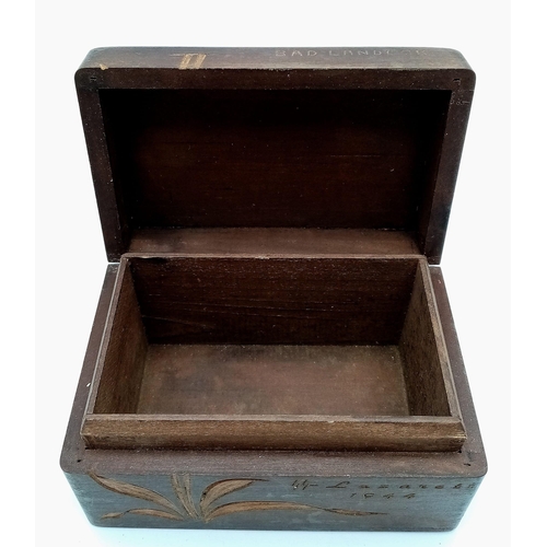 473 - WW2 Period Hand Carved Edelweiss Flower on a wooden box. Marked “SS Lazarett” (SS Hospital 1944) May... 