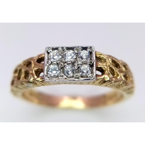 590 - A 9K Yellow Gold Stone Set Ring. Size K/J, 2.2g total weight.