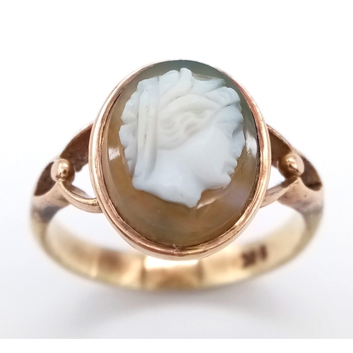 751 - A 9K Vintage Rose Gold Ring Set with a Shell Cameo. Size M. 2.9g total weight. Ref: 5914