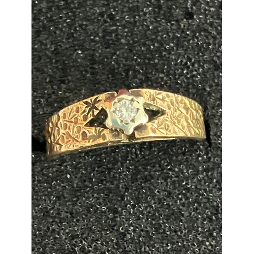 132 - Vintage 9 carat GOLD RING having single DIAMOND set to top with illusion mount. Beautifully decorate... 