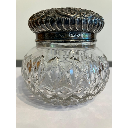 181 - Antique SILVER LIDDED CUT GLASS POWDER JAR Having clear hallmark for Charles Cooke ,Chester 1900. Be... 