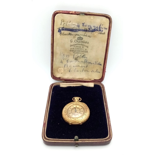 2 - AN ORNATELY DECORATED 18K GOLD LADIES DUAL LEVER POCKET WATCH CIRCA 1930'S IN FULL WORKING ORDER AND... 