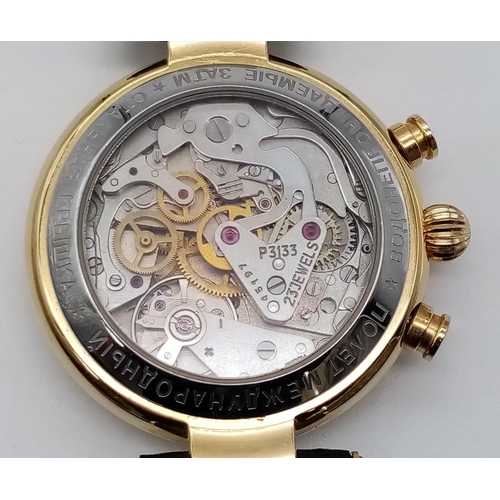 234 - An Excellent Condition, Russian, Men’s Poljot Automatic Chronograph Gold Tone Date Watch. 
45mm Incl... 