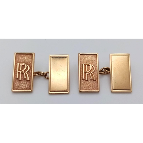 282 - A 9 K yellow gold pair of ROLLS ROYCE cufflinks.  Weight: 9.6 g.