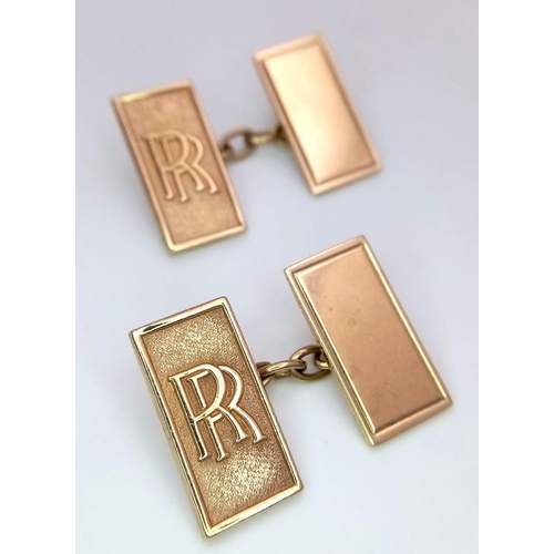 282 - A 9 K yellow gold pair of ROLLS ROYCE cufflinks.  Weight: 9.6 g.