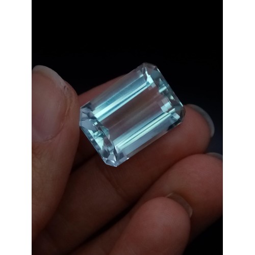 624 - A PAIR OF NATURAL AQUAMARINE GEMSTONES, 24.72ct AND 24.92ct OCTAGONAL STEP CUT, EYE CLEAN, AND BOTH ... 