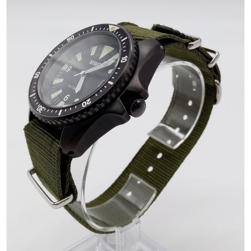 354 - An Excellent Condition, Men’s, Full Military Spec, MWC Automatic Divers Date Watch. 
Black Hardened ... 