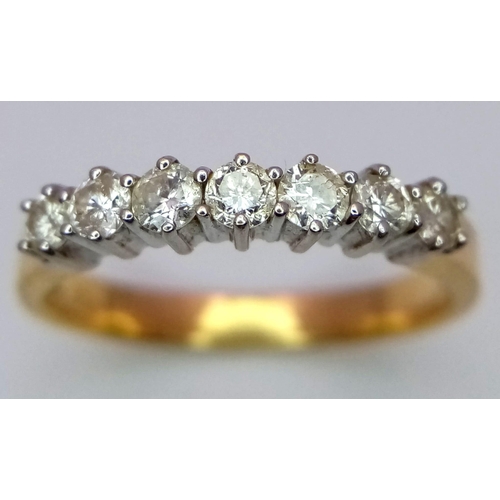 443 - An 18K White and Yellow Gold 7 Stone Diamond Ring. 0.50ctw. Size Q. 3.72g total weight. Comes with a... 