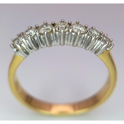 443 - An 18K White and Yellow Gold 7 Stone Diamond Ring. 0.50ctw. Size Q. 3.72g total weight. Comes with a... 