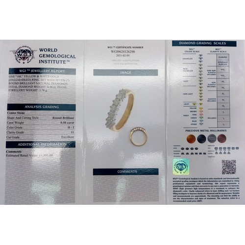 443 - An 18K White and Yellow Gold 7 Stone Diamond Ring. 0.50ctw. Size Q. 3.72g total weight. Comes with a... 