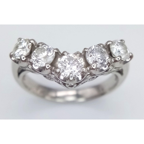 456 - A PLATINUM 5 STONE DIAMOND RING WITH QUALITY DIAMONDS .   5.8gms   size M