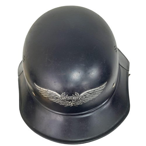 596 - WW2 German 1938 Dated Luftshutz (Air Raid Police) Gladiator Style Helmet and Liner.