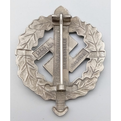 615 - 3rd Reich 1st Pattern S.A Silver Sports Badge. Maker Berg & Nolte.