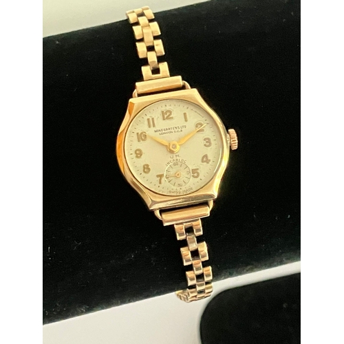 77 - Ladies Vintage 9ct GOLD 
WINEGARTENS WRISTWATCH. Complete with nine carat gold strap/bracelet. Manua... 