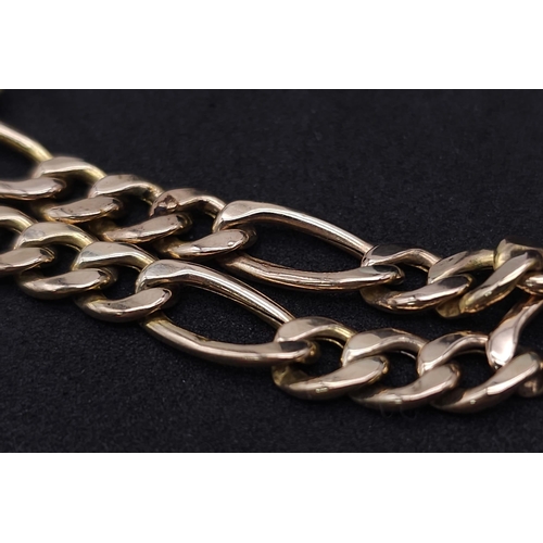 170 - AN 18cms 9K GOLD FIGARO LINK BRACELET .  4.3gms  (has had a replacement catch)