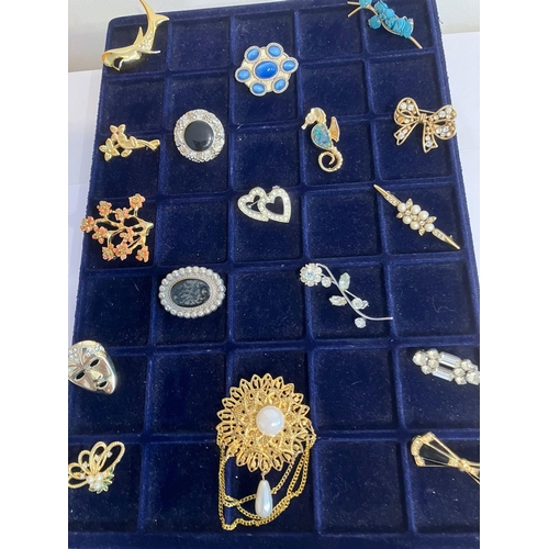 493 - Fabulous collection of vintage JEWELLED BROOCHES. To include an abalone sea horse. Please see all pi... 