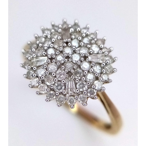 699 - 9K Yellow gold Diamond Cluster Ring. 2g. Size O. (dia 0.50ct). Ref: TB71