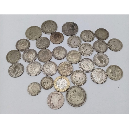 760 - A Parcel of 30 Pre-1947 Silver Florins, Shillings & Six Pences. 
182.22 Grams.