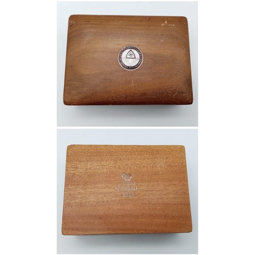 771 - WW2 German Wooden Box Dated 1940 with NS Arbeitsdienst Brunschweg Badge.