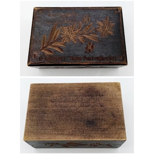 960 - WW2 German Hand Carved Box. Done by a soldier a Waffen SS Field Hospital.