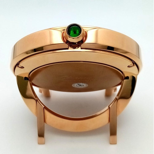 185 - A Chopard Happy Sport Rose Gold Plated Table Clock. Quartz movement. Green dial with Roman numerals.... 