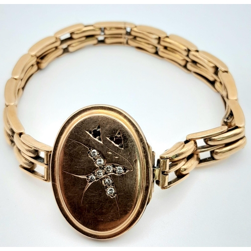 3 - A VERY UNUSUAL ANTIQUE WRIST LOCKET WITH A 9K GOLD EXPANDABLE STRAP AND A 9K ROSE GOLD BACK AND FRON... 