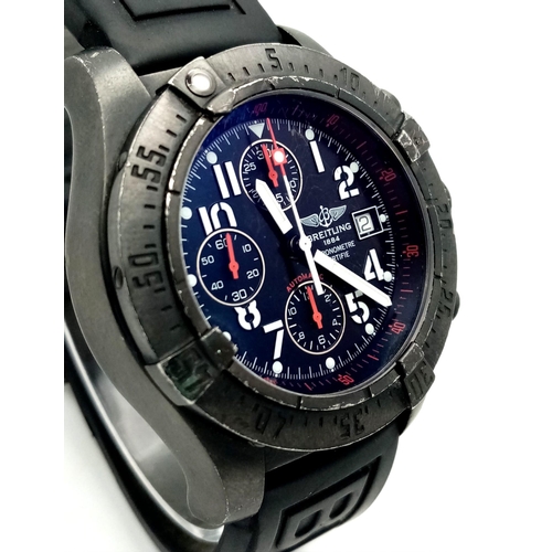 57 - A Breitling Limited Edition (740/2000) Automatic Chronograph Gents Watch. Black rubber strap. Stainl... 