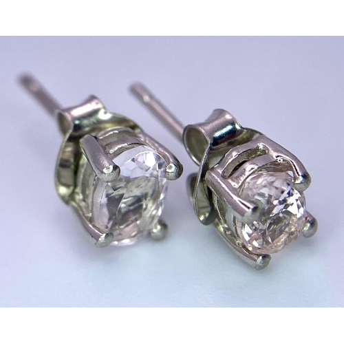 673 - A Pair of Morganite Stud Earrings in Silver. Ref: 4499