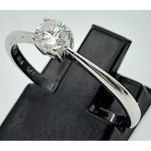 721 - A 9K White Gold Round Brilliant Cut Diamond Solitaire Ring. Size O. 0.25ct. 1.5g total weight. Ref: ... 