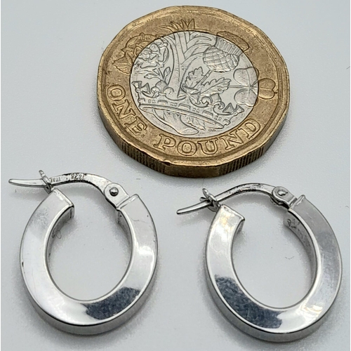 790 - A Pair of 9K White gold Wide Squared Oval Hoop Earrings. 1.8g. Ref: SH850029H