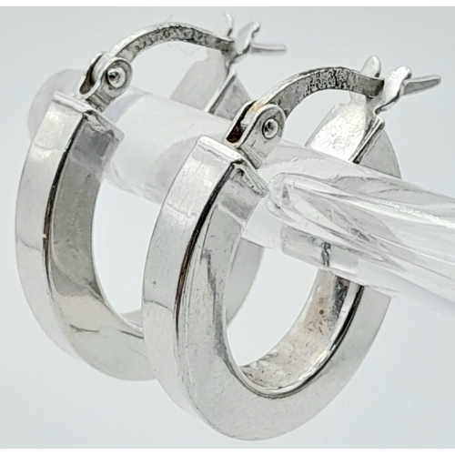 790 - A Pair of 9K White gold Wide Squared Oval Hoop Earrings. 1.8g. Ref: SH850029H