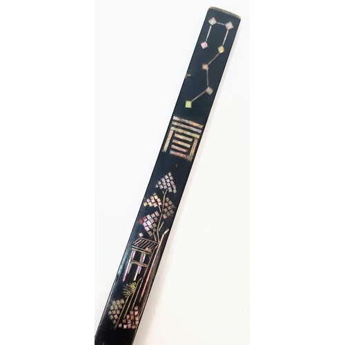 815 - A wonderful Antique Bamboo Ruler. Beautifully inlaid with Mother of Pearl on both sides. 
Rare item.... 