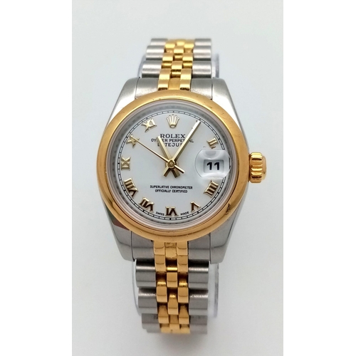 94 - A Rolex Oyster Perpetual Datejust Bi-Metal Ladies Watch. 18k gold and stainless steel bracelet and c... 