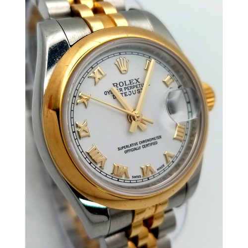 94 - A Rolex Oyster Perpetual Datejust Bi-Metal Ladies Watch. 18k gold and stainless steel bracelet and c... 