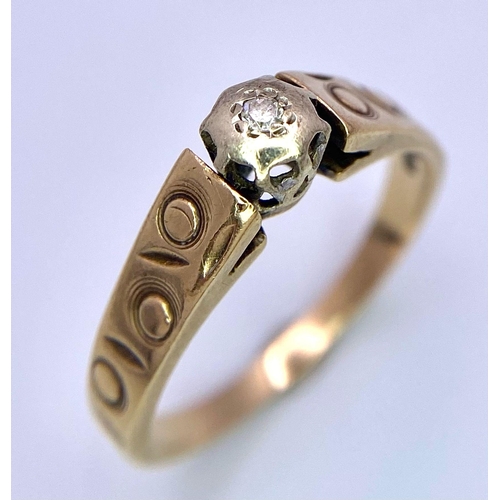 1046 - 9K Yellow Gold Diamond Set Vintage Ring. 2.5g Size M. (dia 0.03ct). Ref: SH1240I.