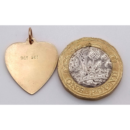 1306 - A 9CT gold heart pendant/charm. Total weight 2.7G.