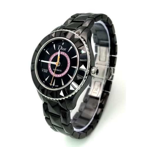 171 - A Christian Dior VIII Automatic Ladies Watch. Black ceramic bracelet and case - 34mm. Black dial wit... 