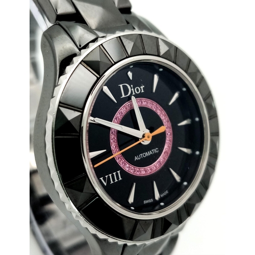 171 - A Christian Dior VIII Automatic Ladies Watch. Black ceramic bracelet and case - 34mm. Black dial wit... 