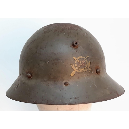 179 - Spanish Civil War Czech M30 Helmet with insignia of Franco’s Fascist 46th Infantry Badge. No liner.