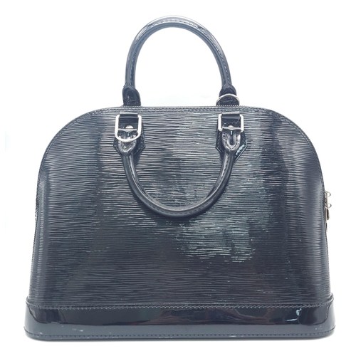 204 - A Louis Vuitton Black 'Alma' Bag. Patent epi leather exterior with rolled handles, silver toned hard... 