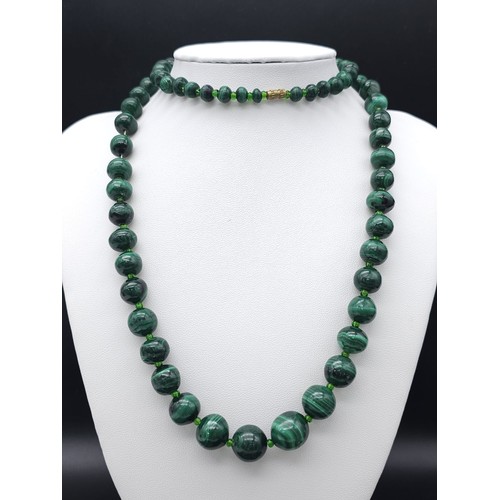 529 - A Vintage, Graduating Size, Malachite Bead Necklace. 600 Carats. Approximately, 75cm Length. Screw C... 