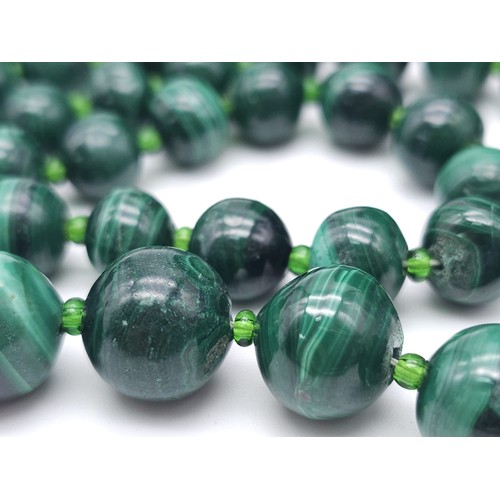 529 - A Vintage, Graduating Size, Malachite Bead Necklace. 600 Carats. Approximately, 75cm Length. Screw C... 